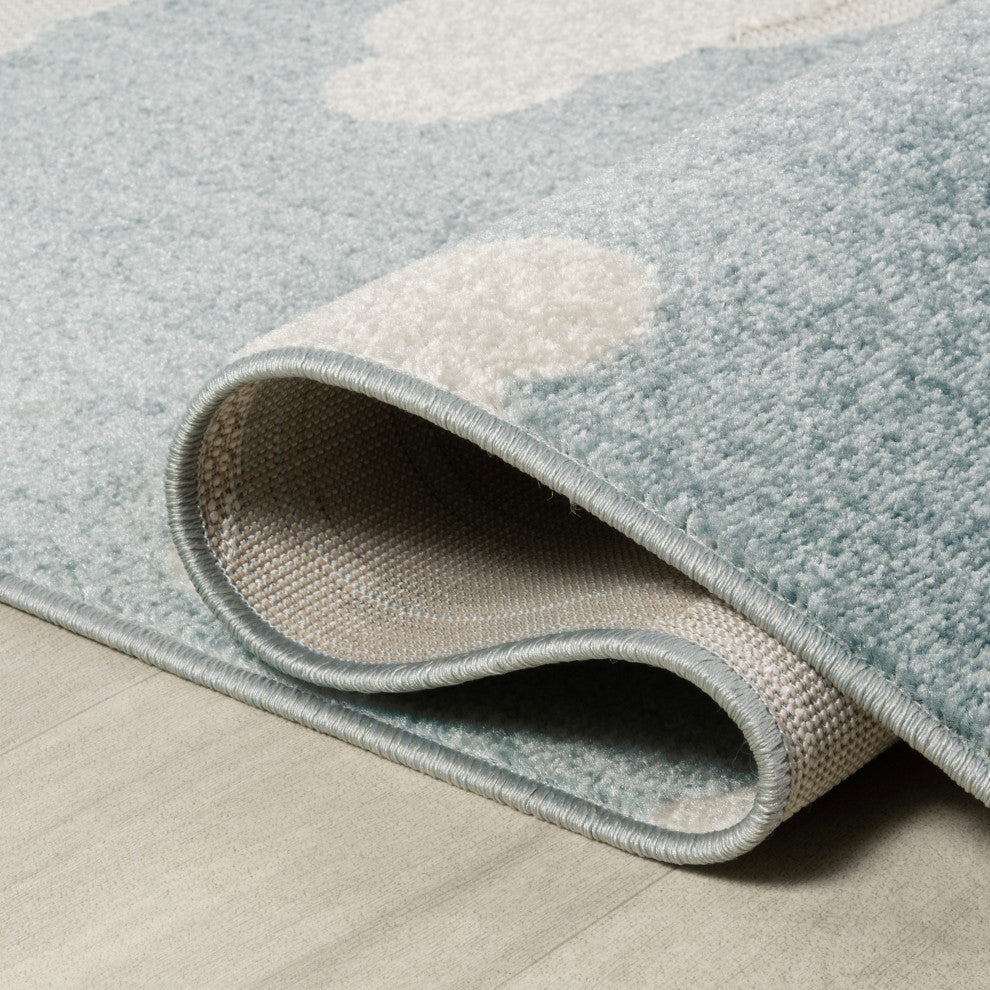 High-low Youth Cloud Scandi Rug Blue/Ivory 5 ft x 8 ft Indoor/Outdoor Area Rug
