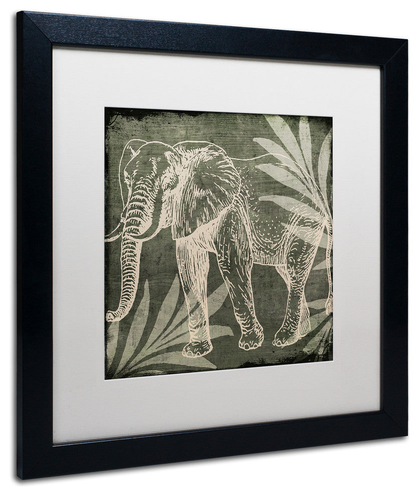 Color Bakery 'Elephant 1' Art, Black Frame, White Matte, 16"x16"