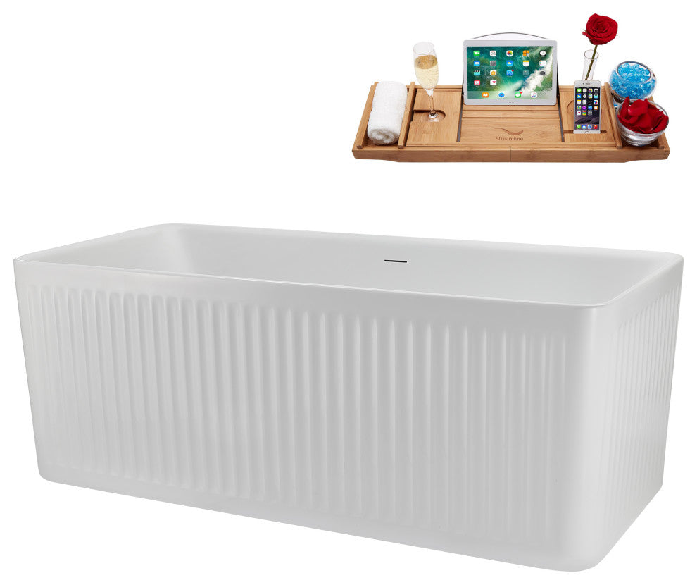 59" Streamline N5000BGL Soaking Freestanding Tub, Tray, Drain, Brushed Gold