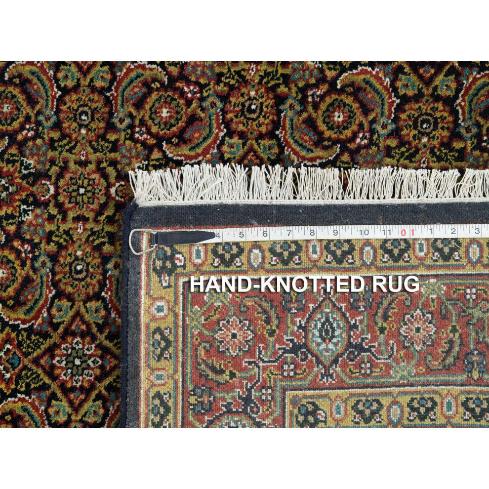 Grease Black Herrita Design 250 KPSI Wool Hand Knotted Oriental Rug, 4'1"x6'3"