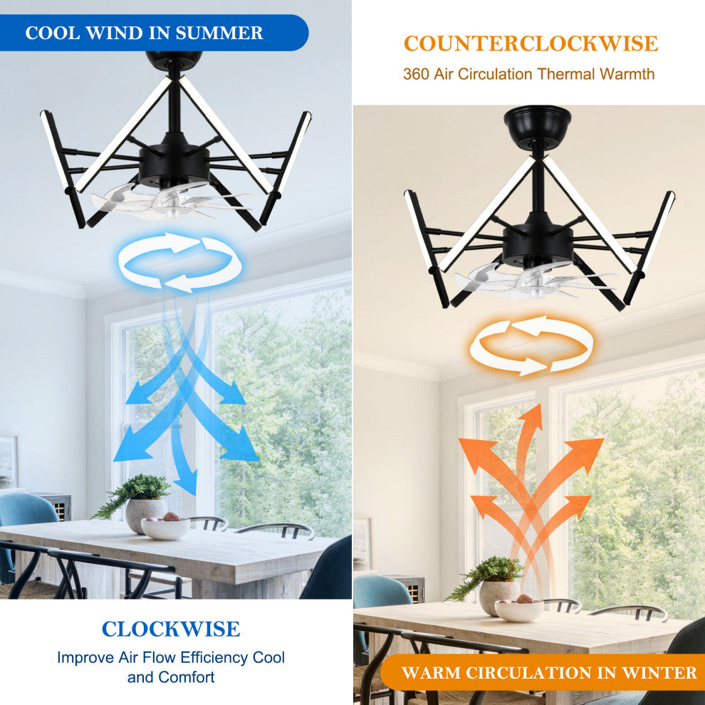 20" Matte Black Modern Ceiling Fan Light w Dimmable DIY Light