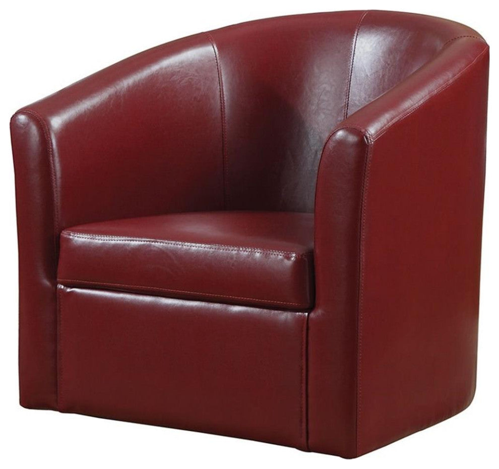 Home Square 2 Piece Faux Leather Swivel Barrel Back Accent Chair Set in Red