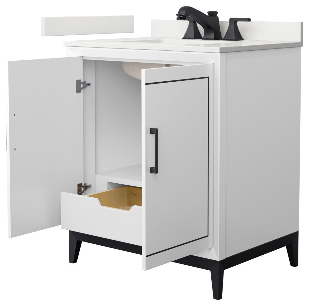 Marlena 30" Single Vanity, Quartz Top, 3-Hole, Black Trim