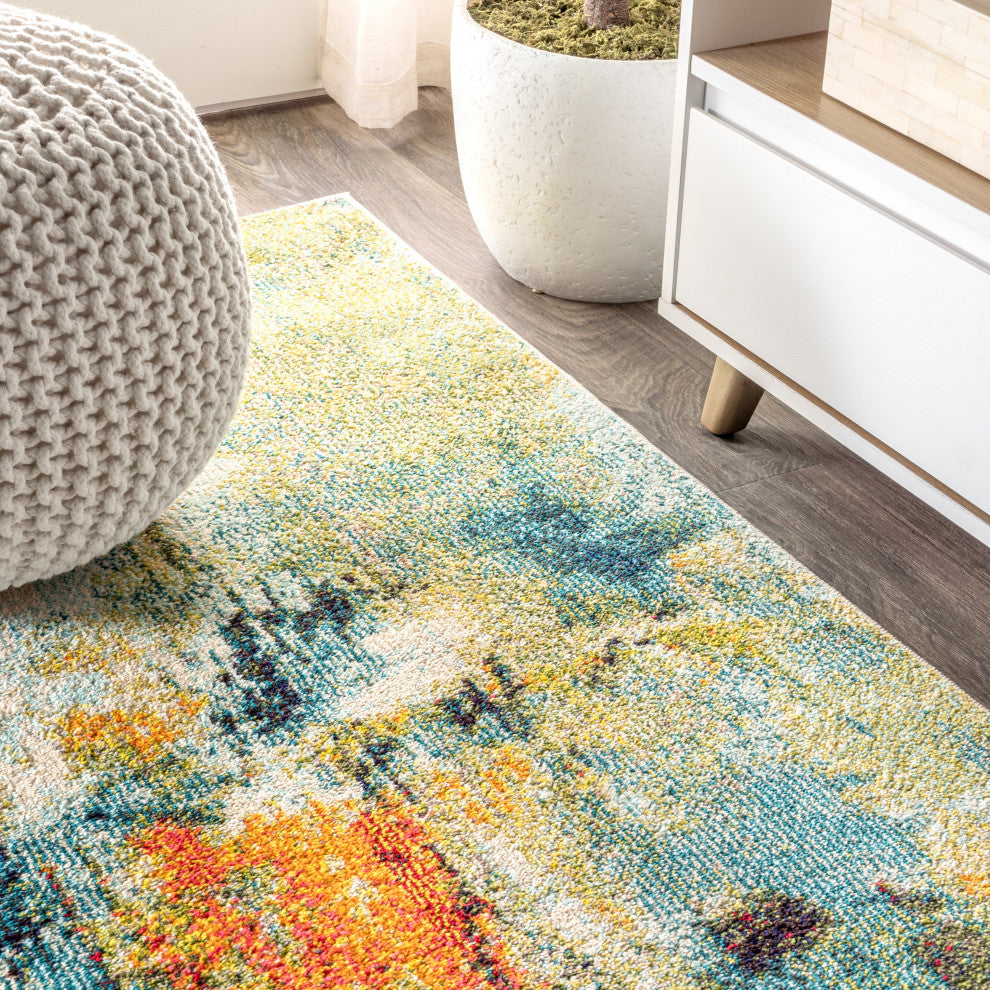 Contemporary POP Modern Abstract Area Rug, Blue/Cream, 8x10