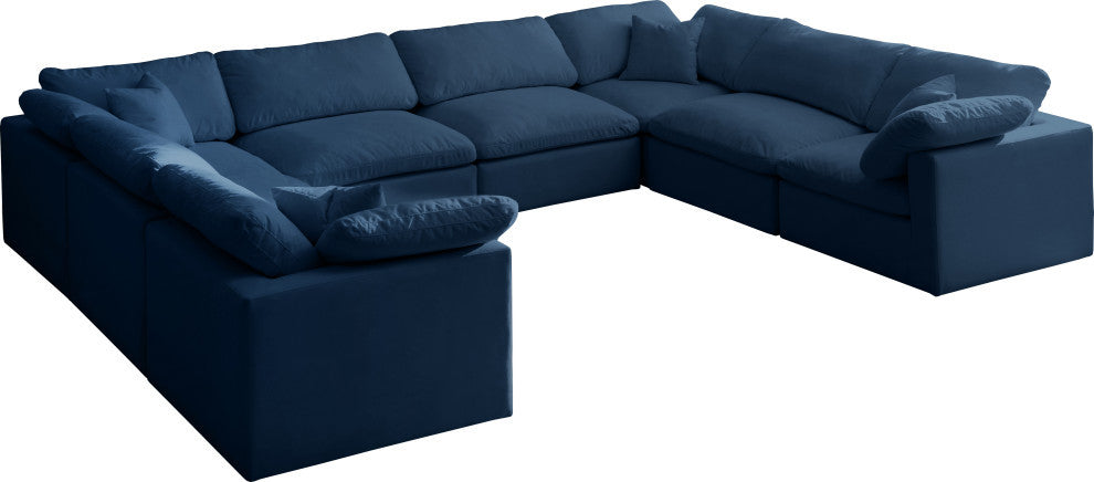 Plush Velvet / Down Standard Comfort 8-Piece U-Shaped Modular Sectional, Navy