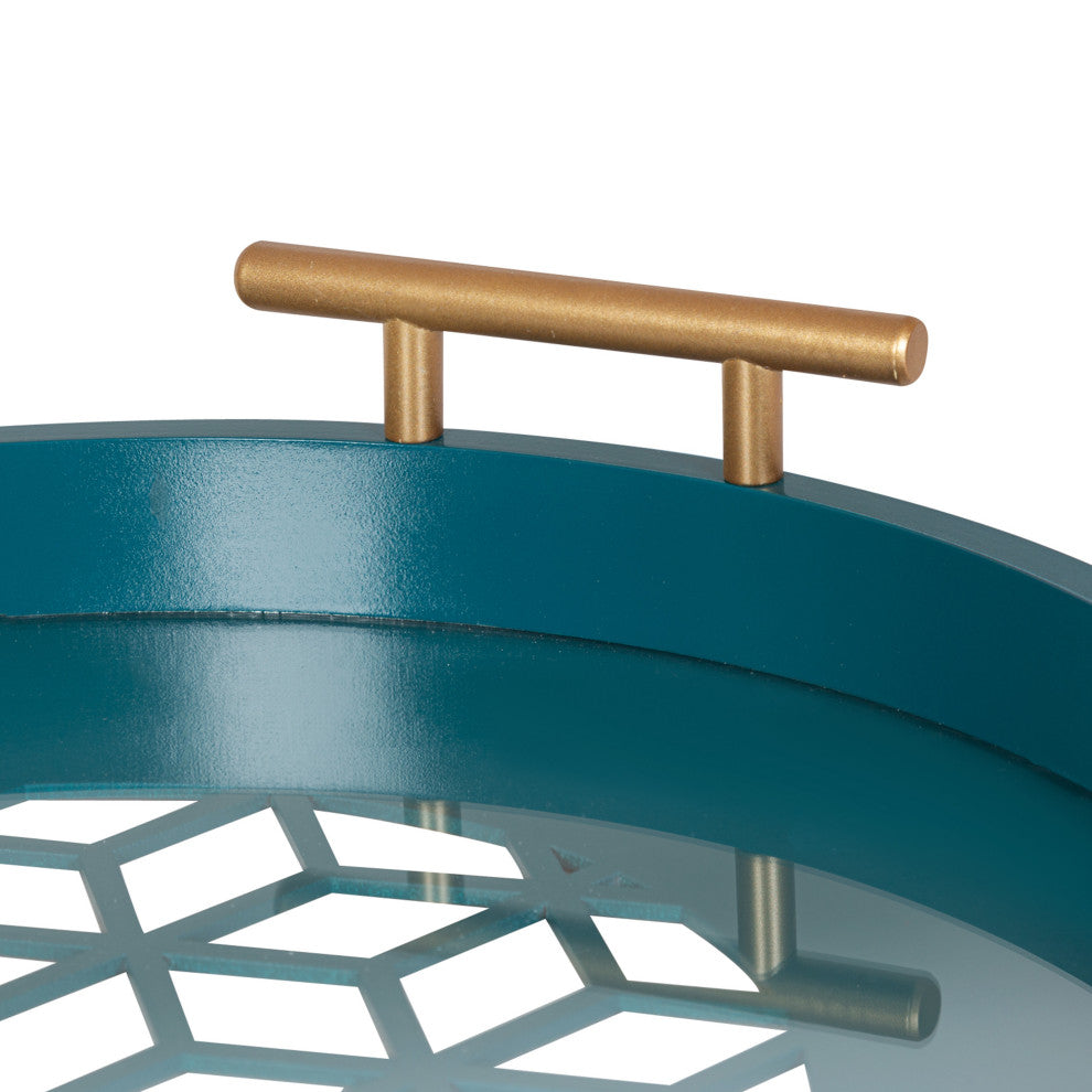 Caspen Round Decorative Tray, Teal 15.5 Diameter