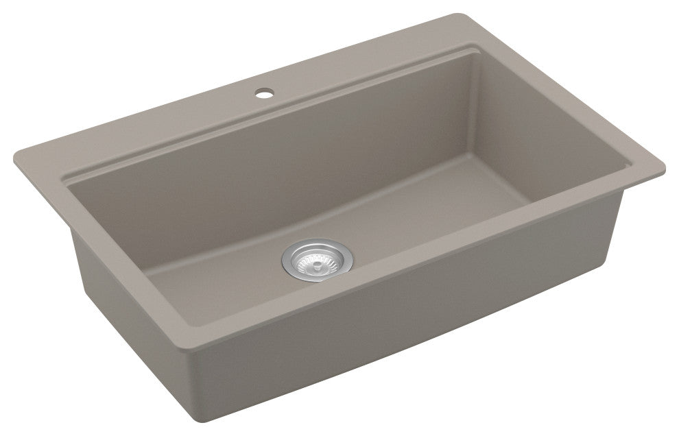 Karran Top Mount 33" Single Bowl Quartz Workstation Kitchen Sink, Concrete
