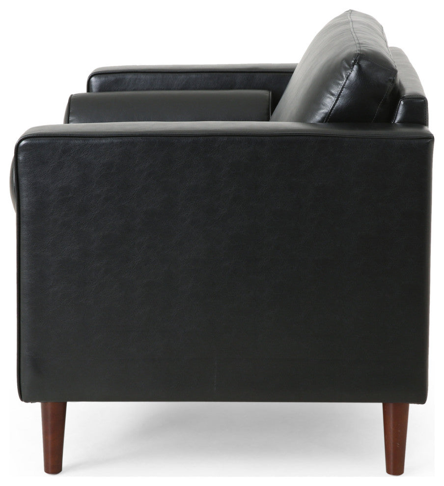 Vernon Contemporary Tufted Club Chair, Midnight + Espresso