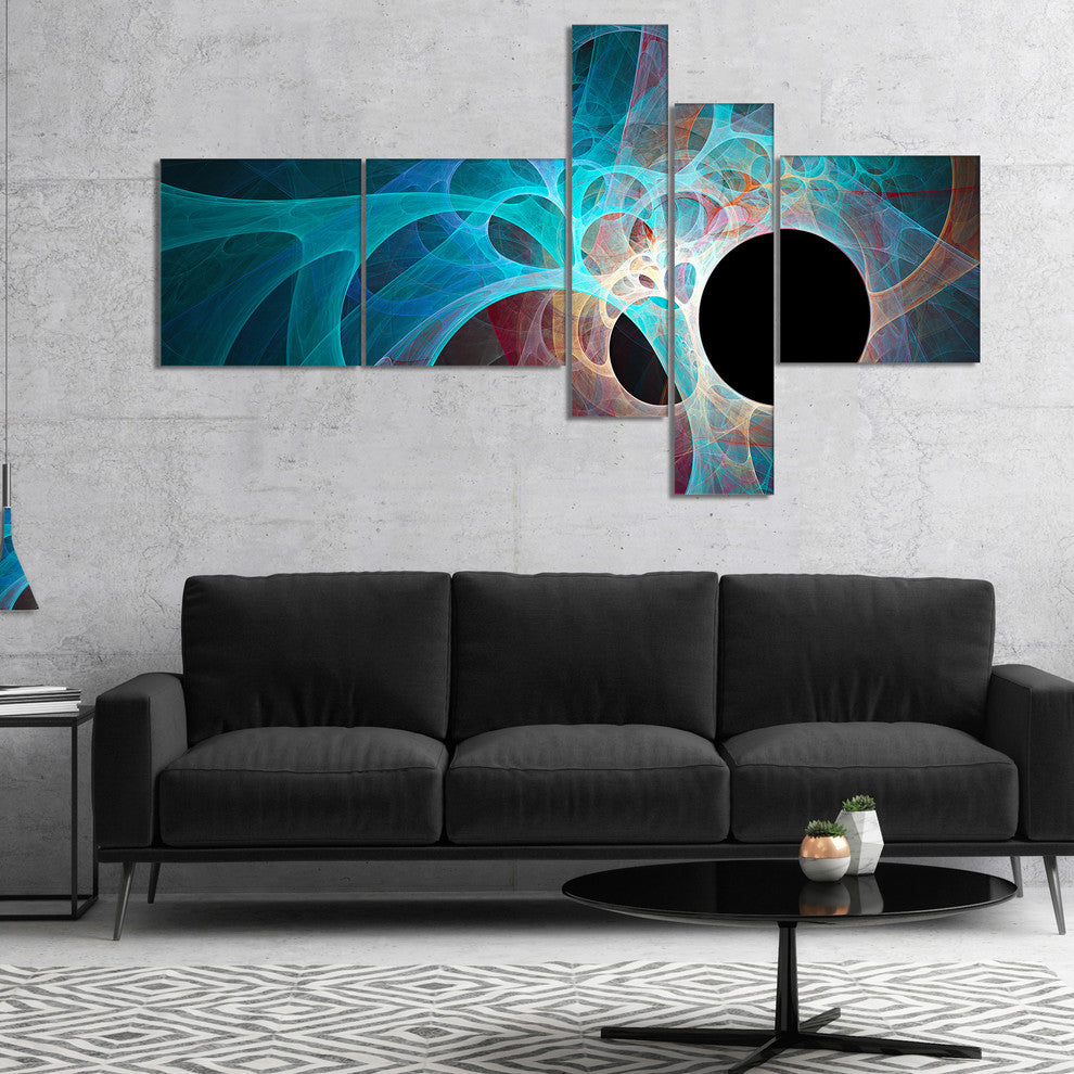 Fractal Angel Wings in Blue, Abstract Wall Art Canvas, 60"x32", 5 panels