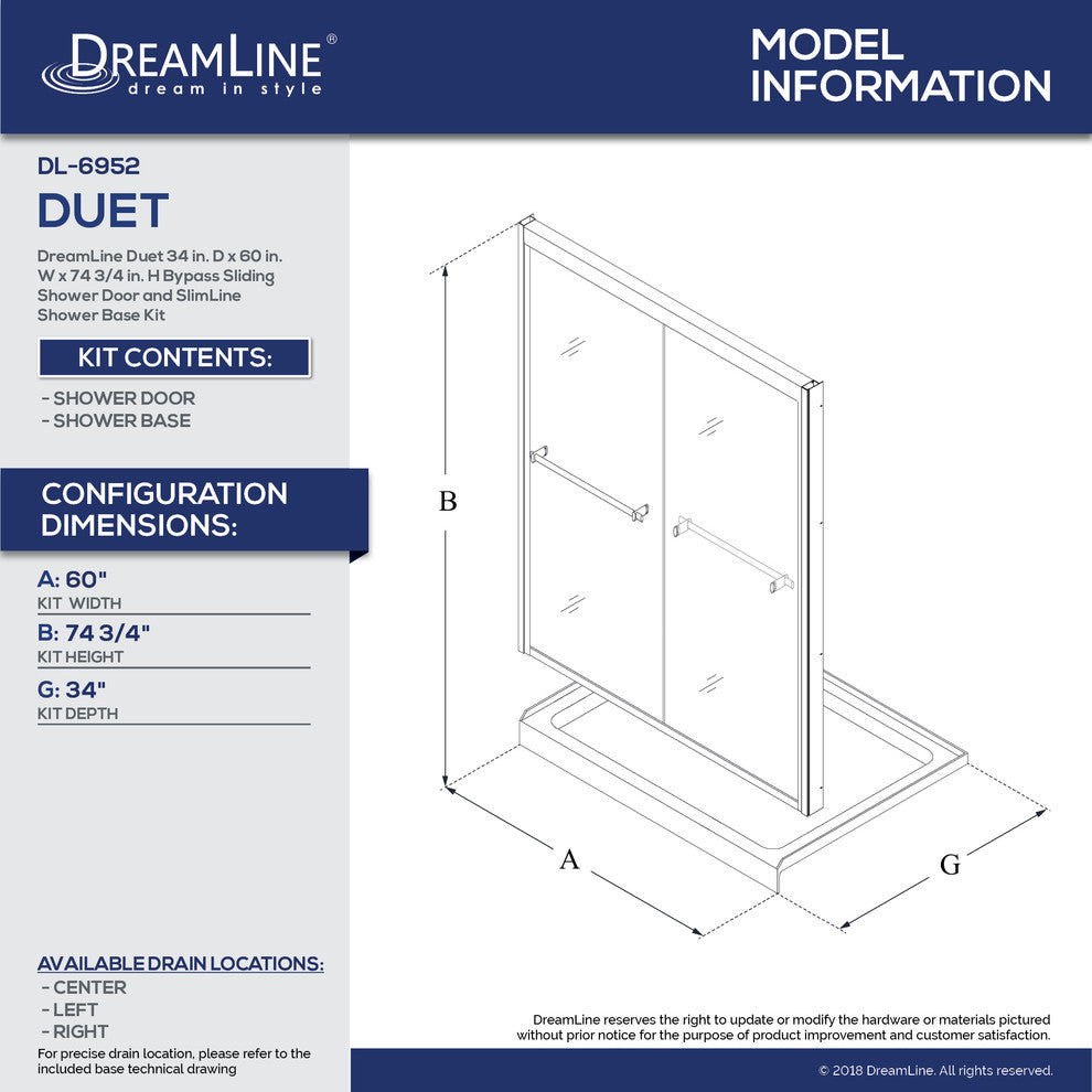 DreamLine Frameless Bypass Sliding Shower Door and Single Threshold Base