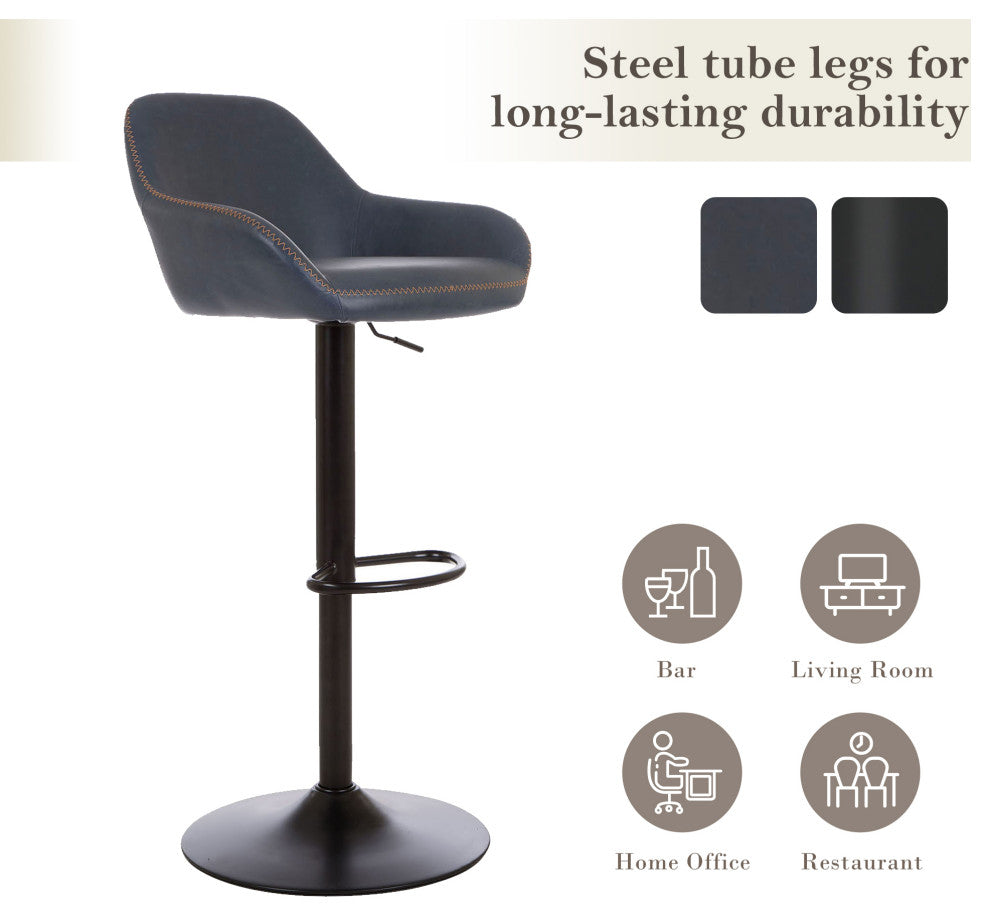 Vintage Navy Blue Leatherette Gaslift Adjustable Swivel Bar Stool, Set of 2