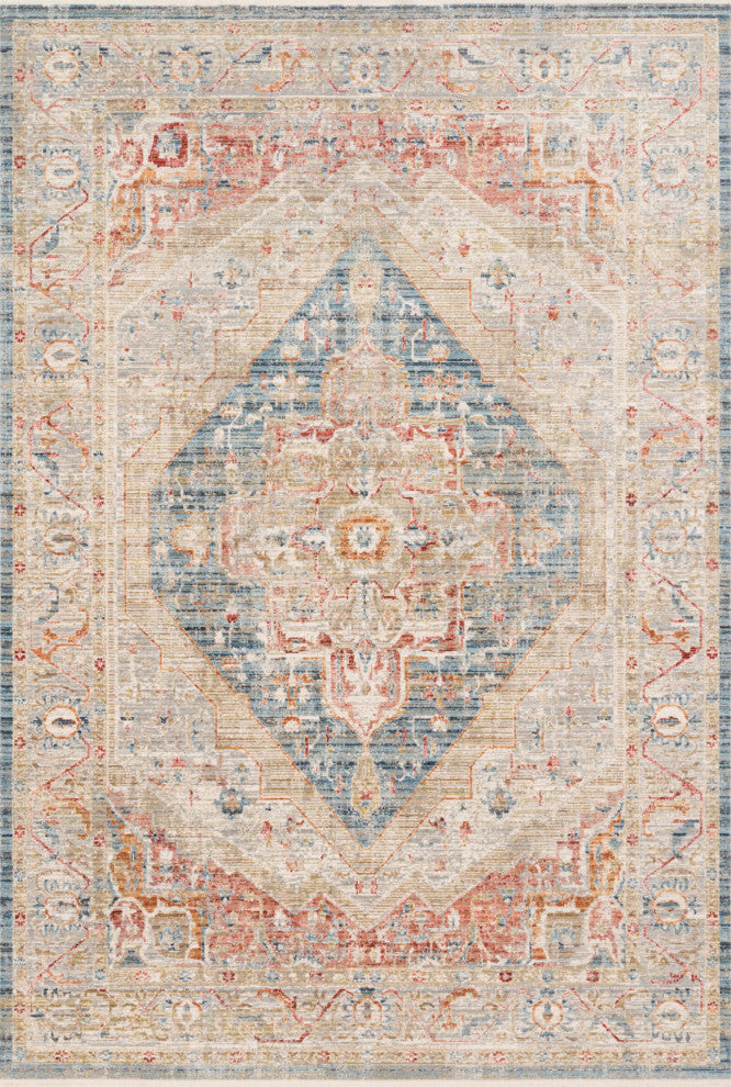 Blue Rust Olive Orange Polyester Claire Area Rug by Loloi, 1'6"x1'6" Sample