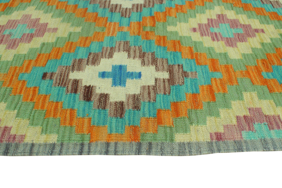 Sangat Kilim Brayden Rust/Turquoise Runner, 2'7x12'10