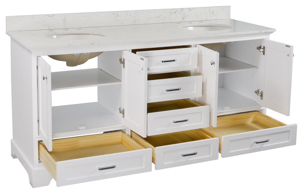 Harper 72" Double Bathroom Vanity, White, Engineered Marble