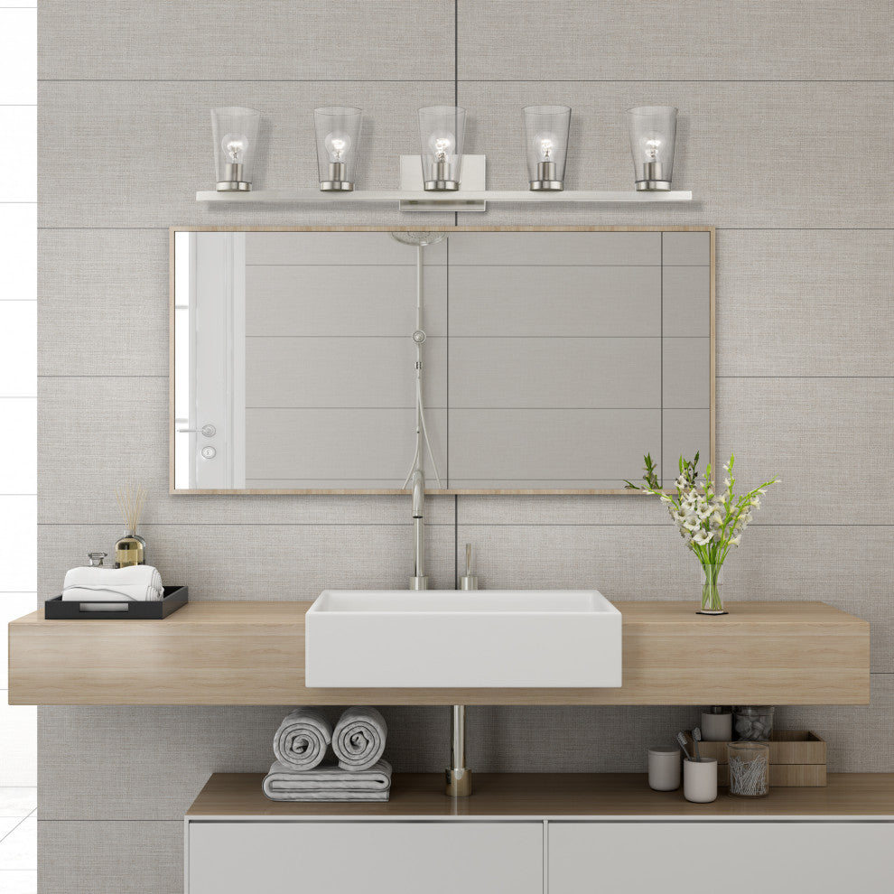 Cityview 5 Light Brushed Nickel Extra Large Vanity Sconce With Clear Glass