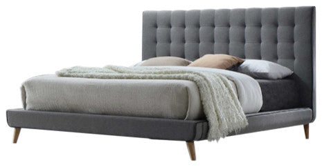 Valda Tufted Upholstered Bed, Light Gray, Queen