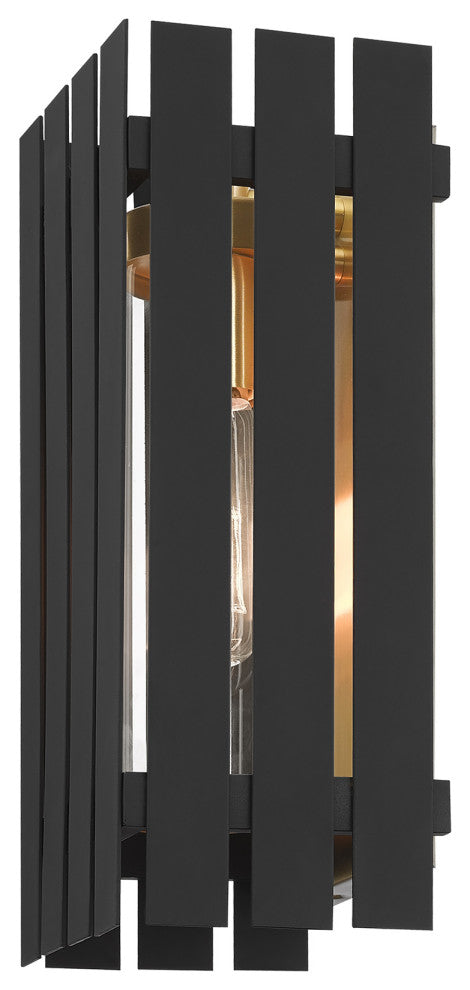 Livex Lighting Greenwich 1 Light Black, Satin Brass Medium Outdoor Wall Lantern
