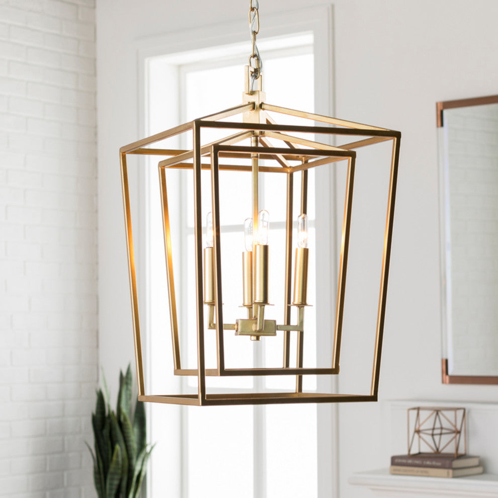 Bellair Updated Traditional 4-Light Lantern, Gold, 14"x14"x21"