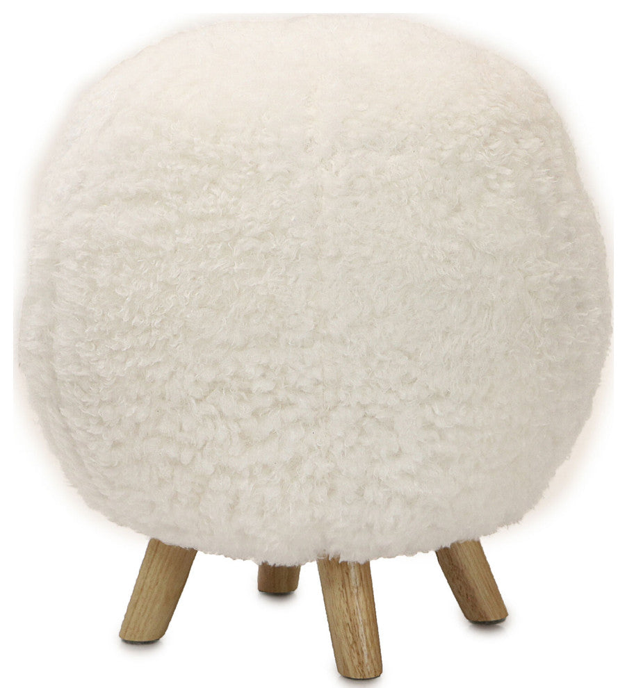 19" Seat Height Plush Pouf Ottoman, White With 4 Spindle Legs Furniture