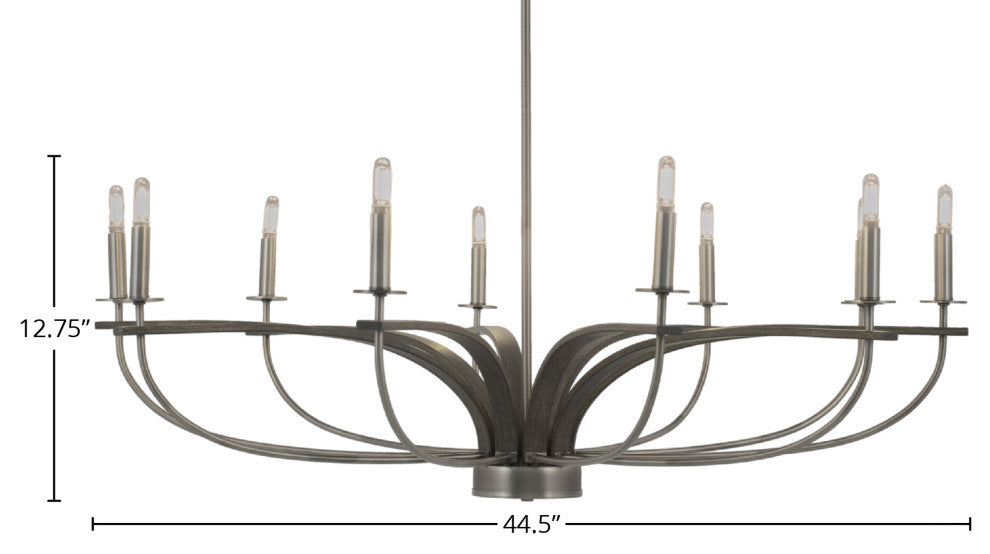 Monterey Uplight 10-Light Chandelier, Graphite & Painted Distressed Wood-look