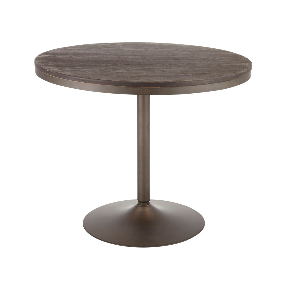 Dakota Industrial Dining Table, Antique Metal, Espresso Bamboo