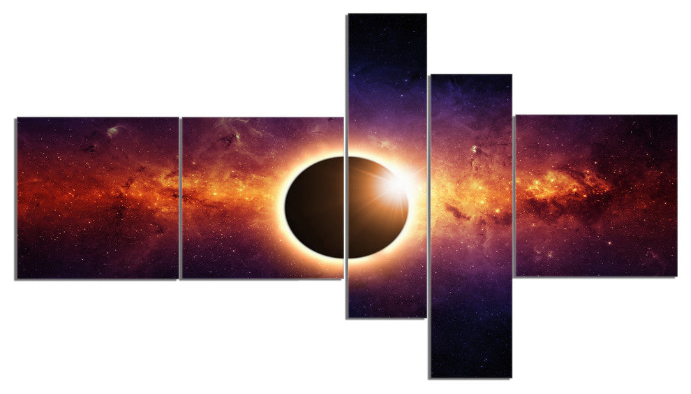 Full Eclipse View, Large Spacescape Canvas Art Print, 60"x32", 5 panels