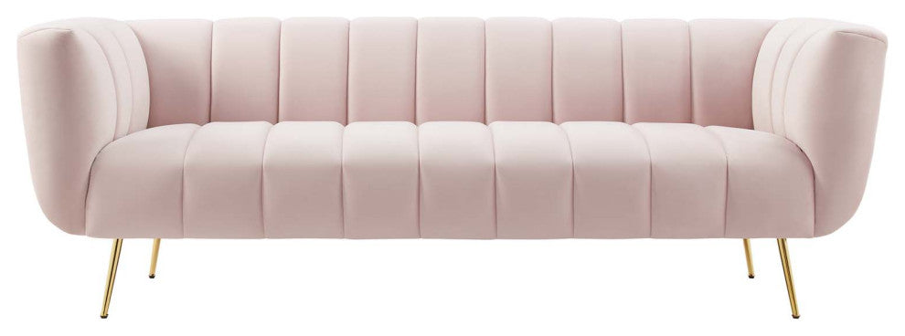 Tufted Sofa, Velvet, Pink, Modern, Living Lounge Room Hotel Lobby Hospitality