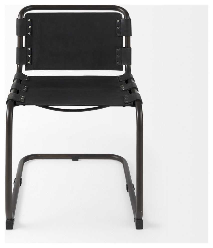 Set of 2 Black Leather Dining or Side Chairs