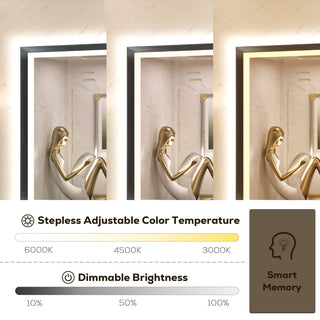 LED Vanity Mirror With Lights Metal Framed Front & Backlit, Dimmable, Black, 40x32