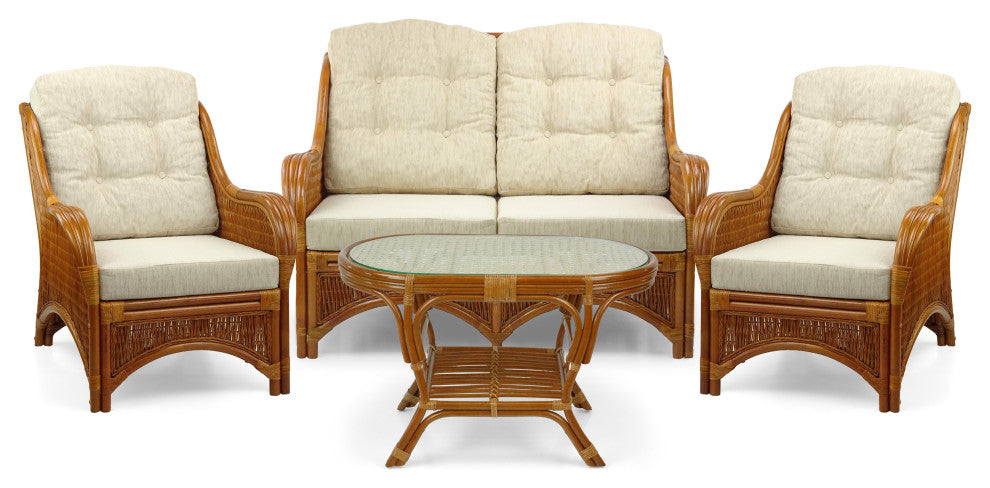 Jam Natural Rattan Wicker 4-Piece Set, Colonial, Cream