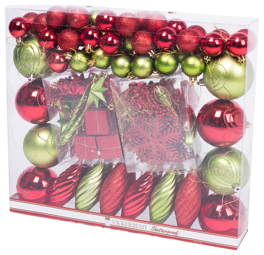 Vickerman N512543 Red And Kiwi Ornament Set, 125 Per Box