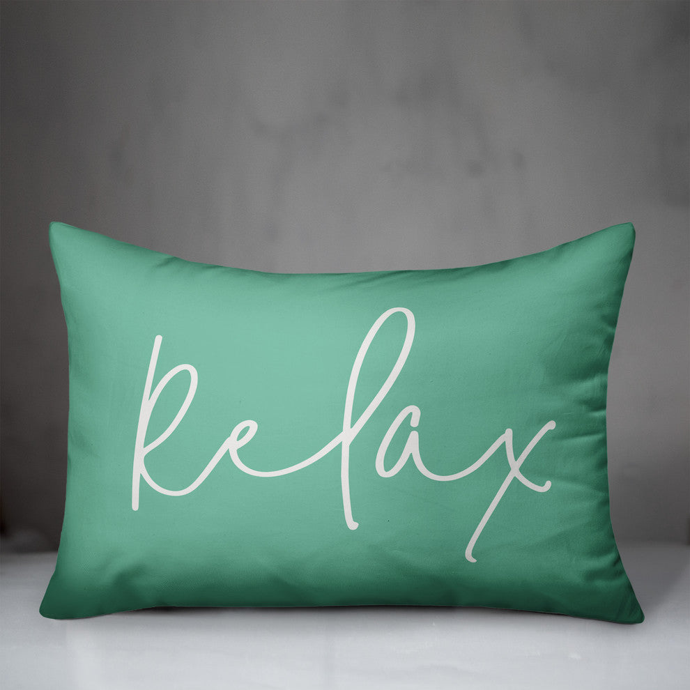 'Relax' Thin Script Outdoor Lumbar Pillow, Green