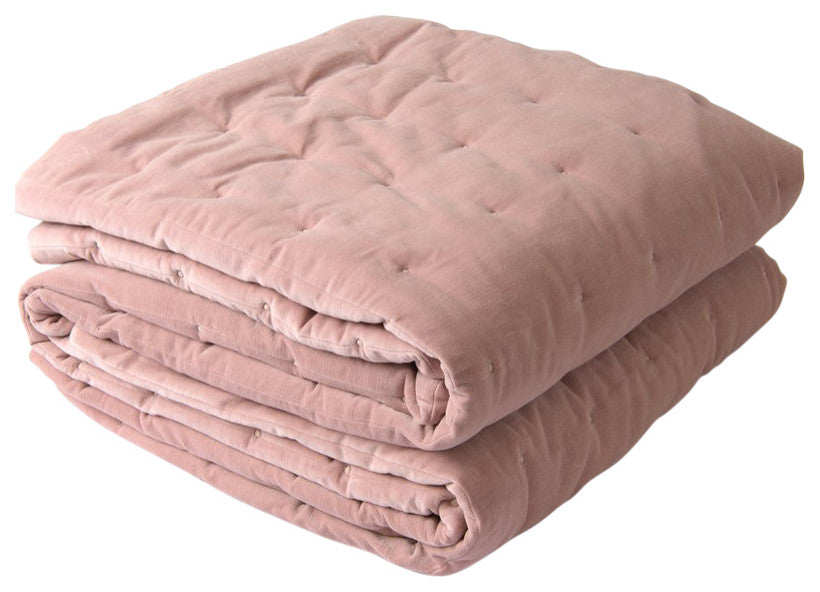 Velvet and Cotton Tufted Quilt, Pink, King