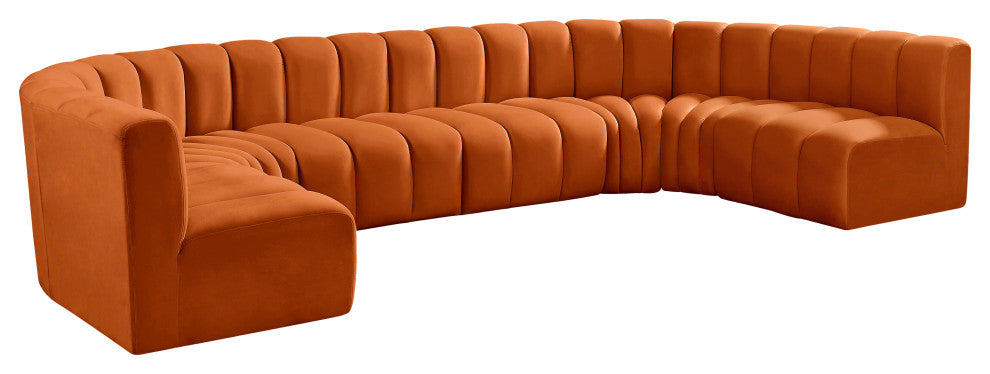 Arc Velvet Upholstered 8-Pc. U-Shaped Modular Sectional, Cognac