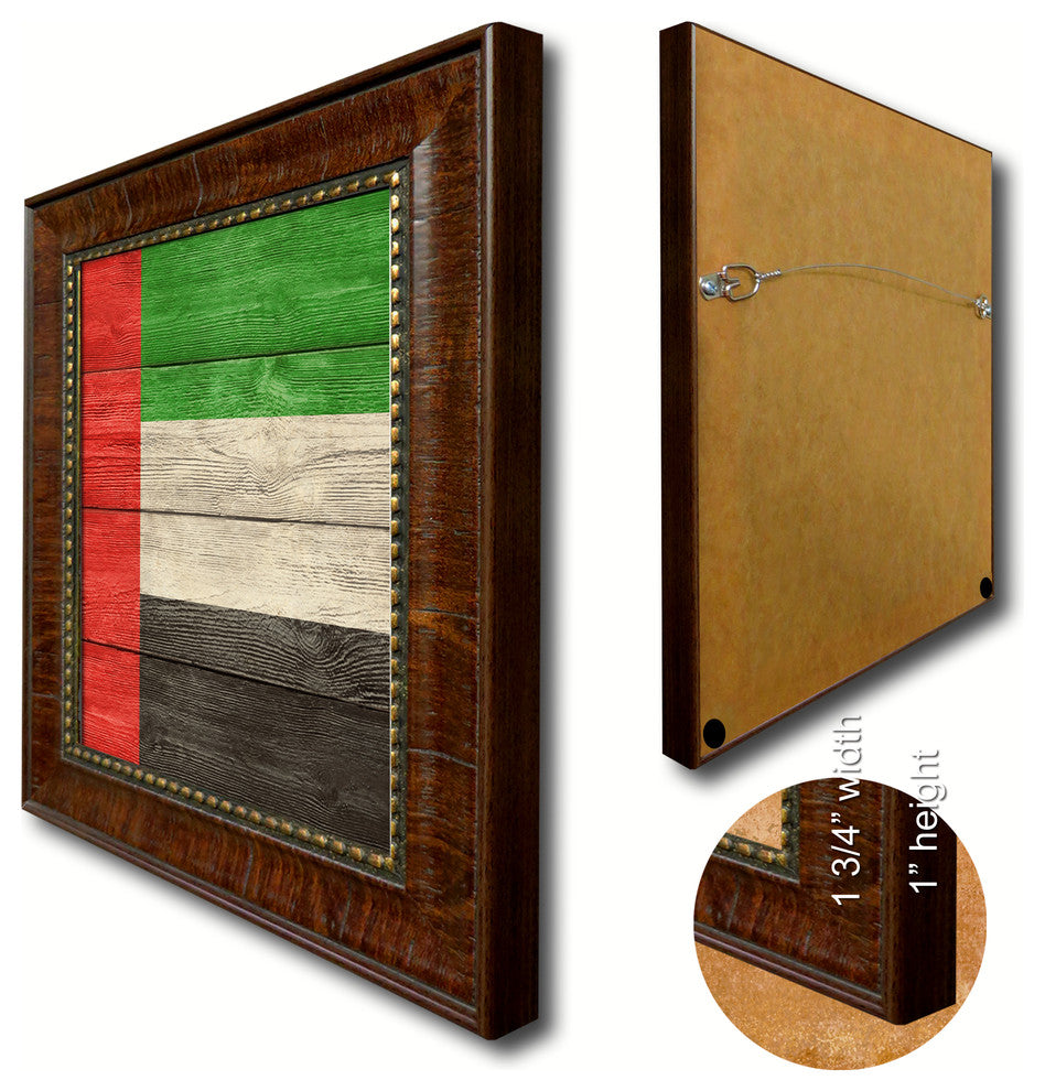United Arab Emirates Country Textured Flag Print With Brown Gold Frame, 19"X27"