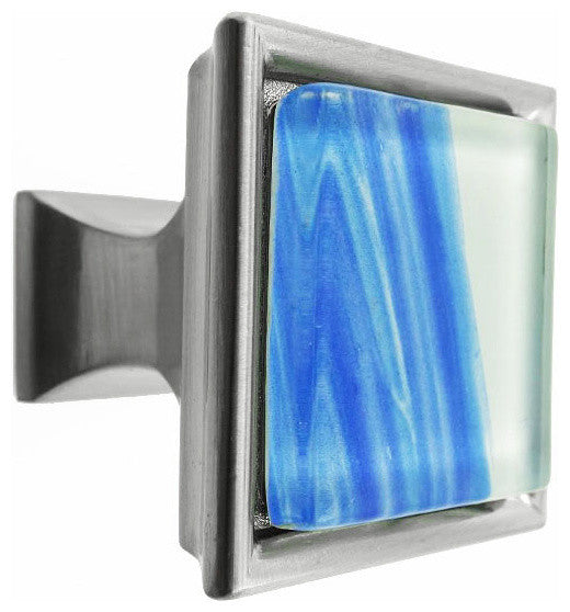 Hand Brush Blue Tilted Stroke Crystal Glass Brushed Nickel Madison Classic Knob