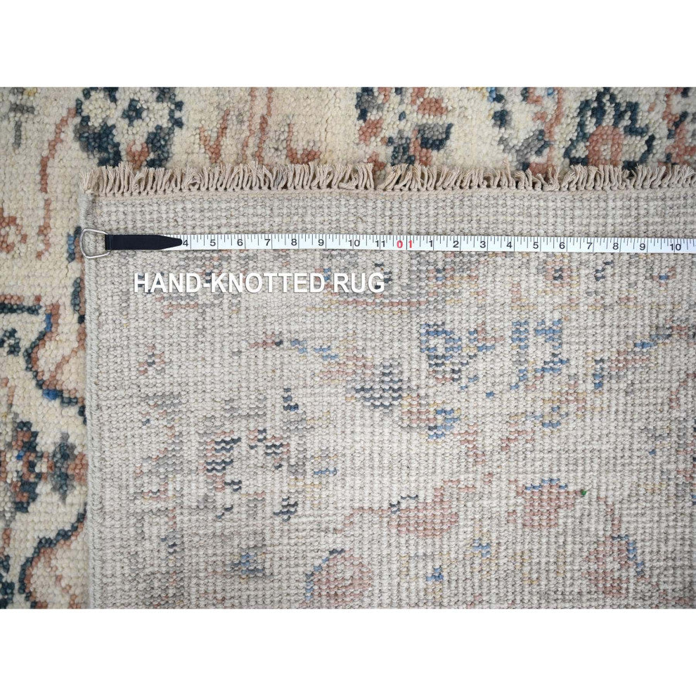 Ivory, Pure Wool, Hand Knotted, Mahal Design, Oushak Oriental Rug, 5'10"x8'10"