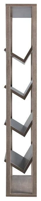 Transitional Bookcase, Unique Design With 4 Angled Open Shelves, Walnut Finish