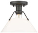 1 Light 10" Flush Mount, Black With Opal Glass Shade