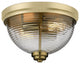 12" 2-Light Flush Mount Light, New Age Brass, Clear Ribbed Glass