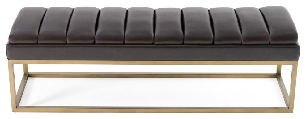 Modrest Bridger Modern Black Vegan Leather + Brass Dining Bench