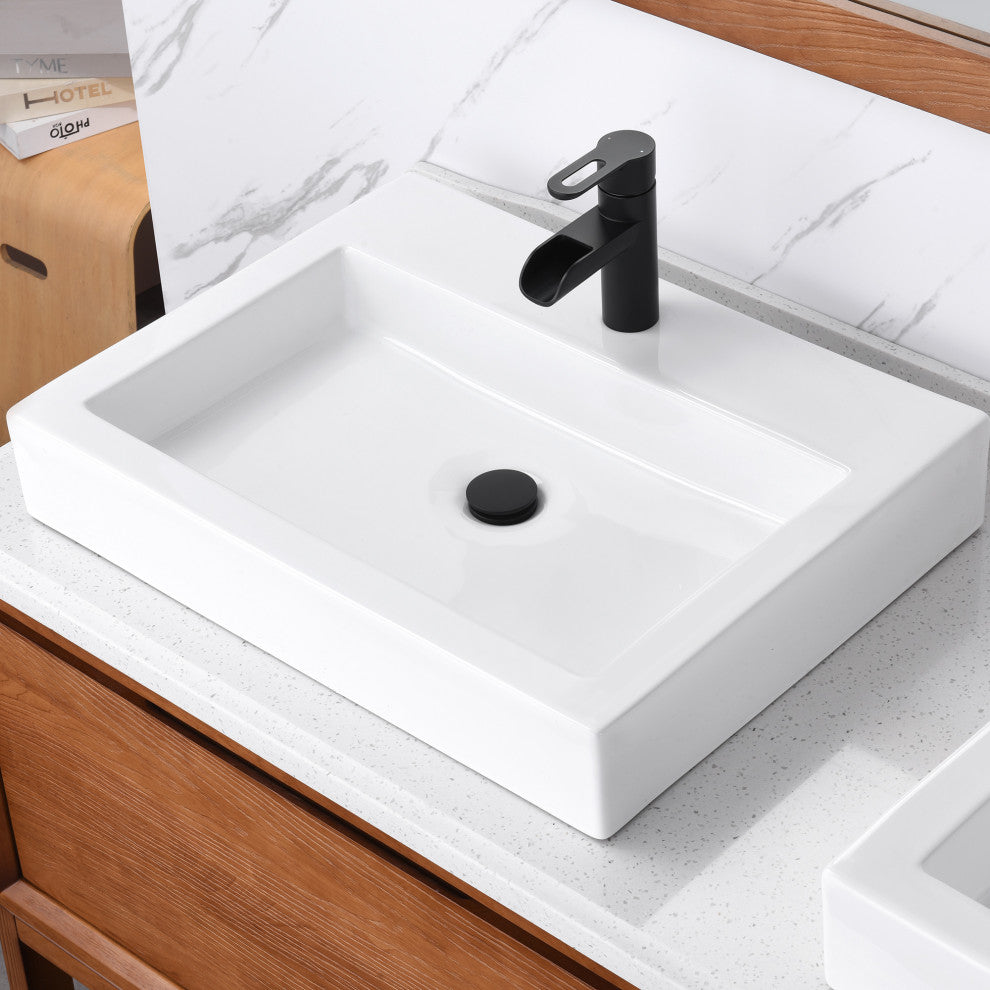 Luxier CS-021 Rectangular Bathroom Ceramic Vessel Sink Art Basin in White