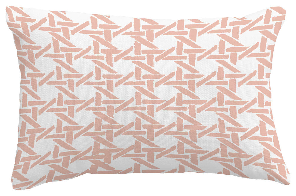 Rattan Geometric Geometric Print Throw Pillow With Linen Texture, Coral, 14"x20"