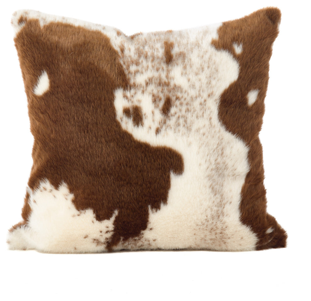 Urban Faux Cowhide Throw Pillow, Brown, 18", Down Filled