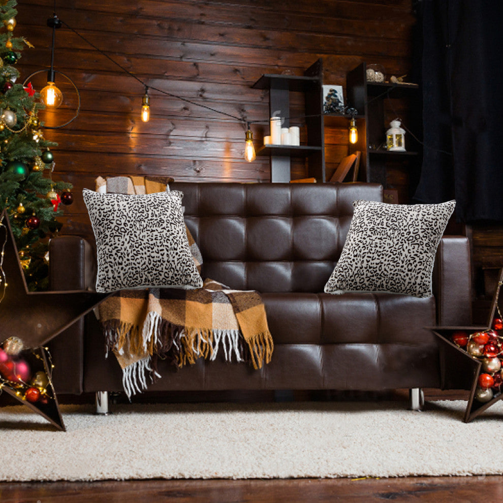 Cow Printed Faux Fur Pillow Shell 2 Piece Set, Snow Leopard