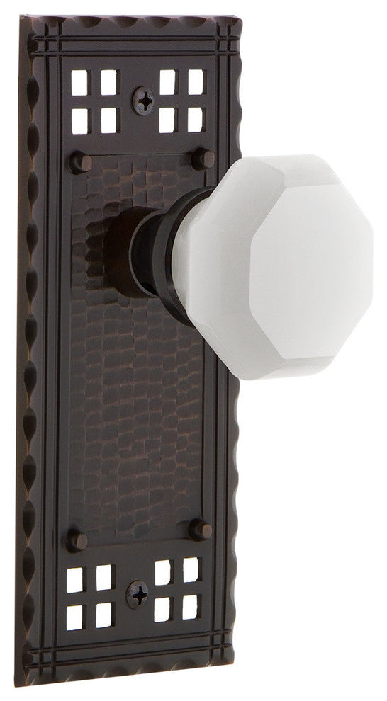 Craftsman Plate Privacy Waldorf White Milk Glass Knob, Timeless Bronze