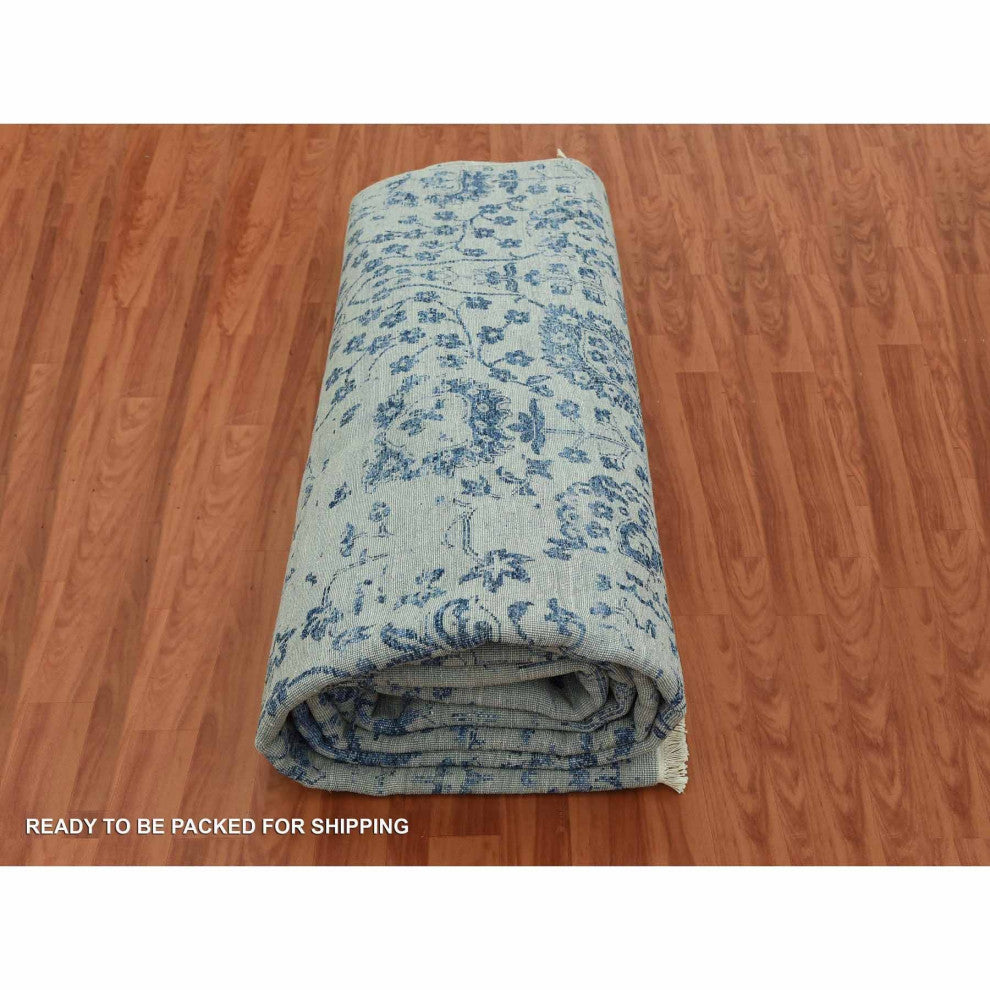 Silver Persian Erased Vase Design Wool and Silk Hand Knotted Rug, 10'0"x13'8"