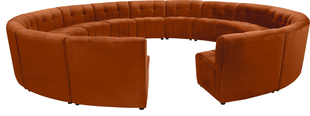 Limitless Velvet Upholstered 15-Piece Modular Sectional, Cognac