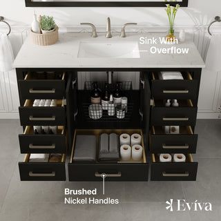 Eviva Aberdeen 48"Wx22"D Bathroom Vanity, White Carrara Quartz Countertop