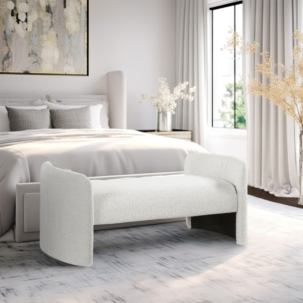 Peyton Boucle Fabric Upholstered Bench, Cream